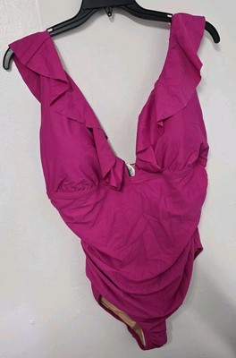 J.Crem Ruched Ruffle One Piece Swimsuit Fucsia Size 20 BP222