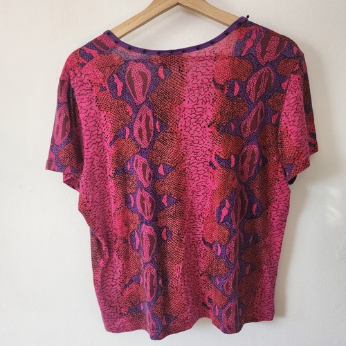 Camicia vintage Y2K Lynn Ritchie misto seta cotone manica corta stampa animalier XL - Foto 4 di 4