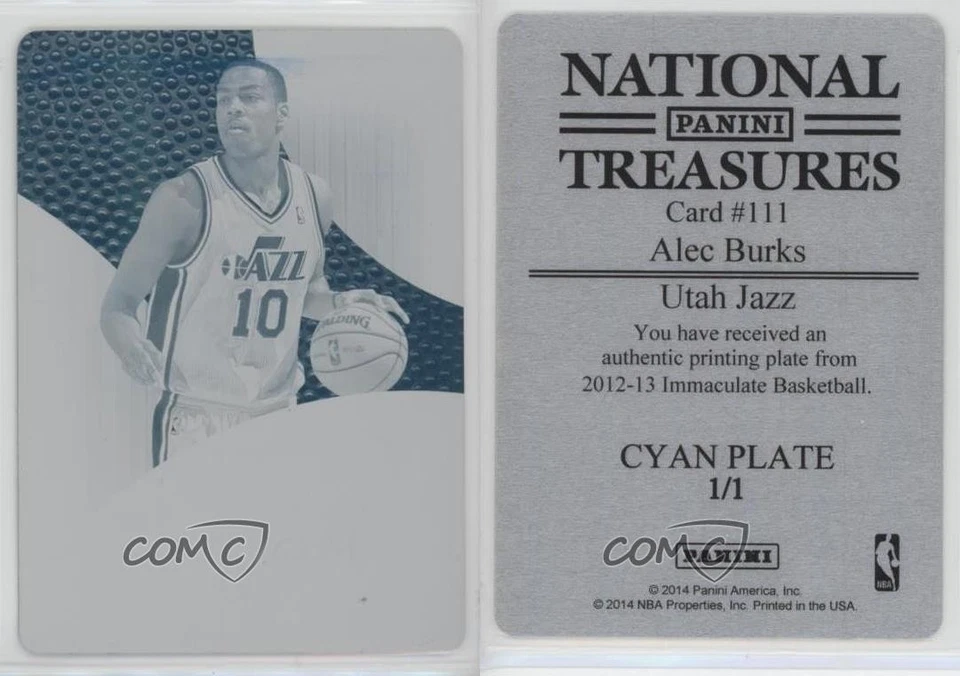 2012 Immaculate Patch Auto Printing Plate Cyan 1/1 Alec Burks #111 Rookie RC gd1 - Image 3 of 3