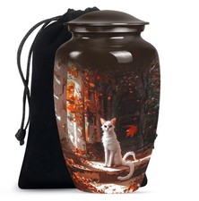 Red Flowers White Cat Large Unique Urn For Ashes Adult Mom  Dad 10 Inch 