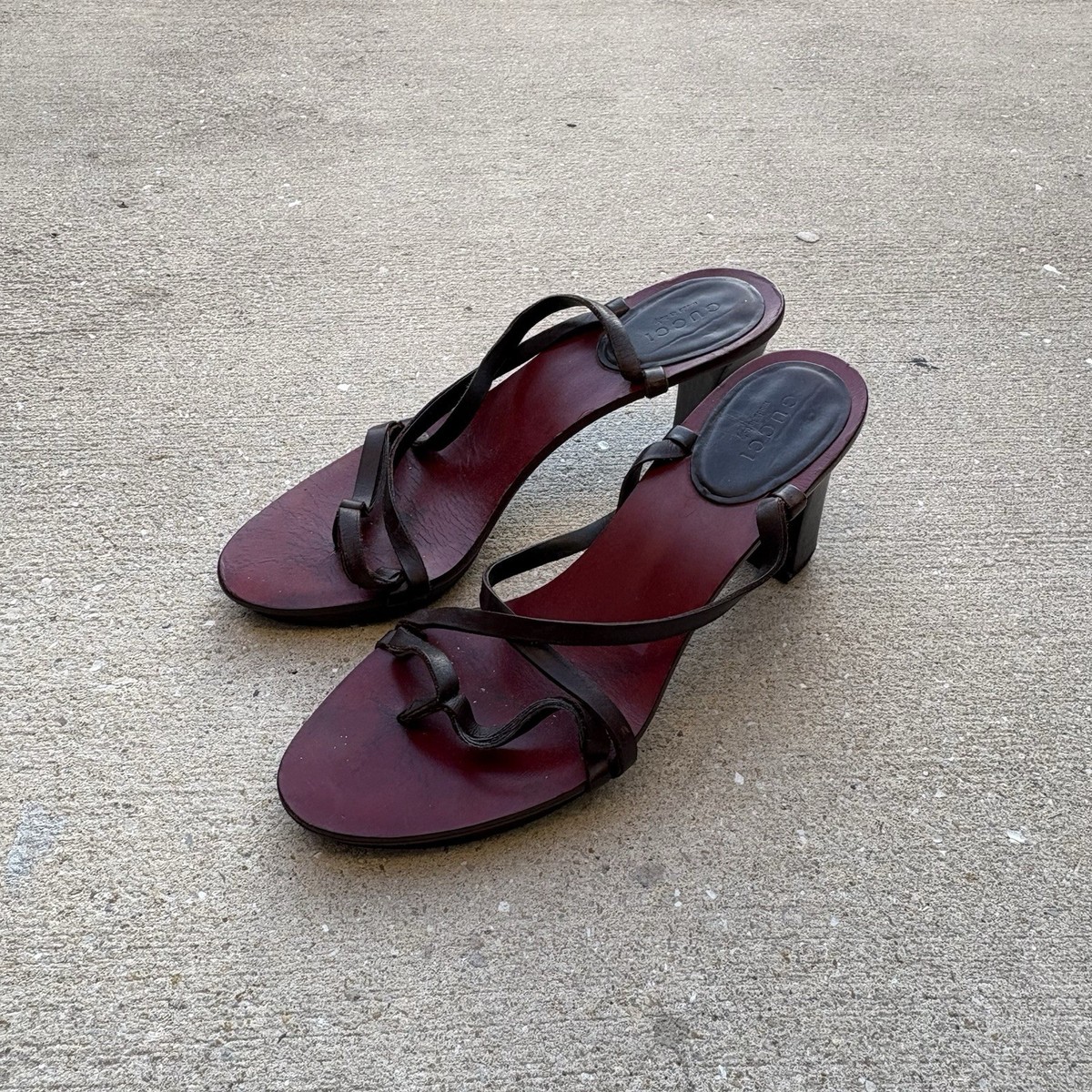 Gucci Vintage Leather Sandals Heels - Brown/Red - Women's