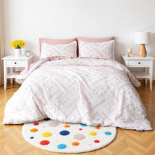 Kids' Pink Bedding Set, 7-Piece Jacquard Bed-In-A-Bag with Comforter, Fitted She