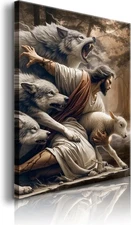 Jesus Protect A Lamb From Wolves Canvas Wall, Christian Poster Religious Decor