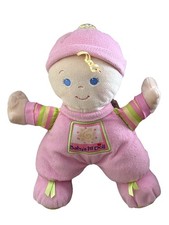 Fisher Price Baby  s First Doll Blonde Curl Rattle Plush Toy Satin Accents 10  