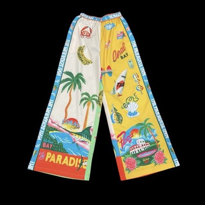 Paradise Inn Pants Graphic Print Tropical Beach Lounge Pull On Wide Leg Size S