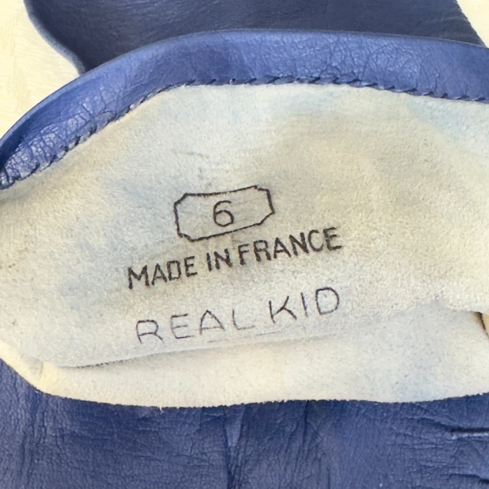 Винтажные синие детские кожаные женские французские перчатки длиной до локтя 13 дюймов 1950-е размер 6 - Изображение 4 из 4