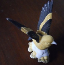 Mini SONG BIRD FIGURINE Gold & Black 3in Canary Finch Audubon? Porcelain Ceramic