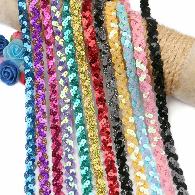 Lentejuelas Hágalo Usted Mismo Brillo Fiesta Encaje Decoración Borde Tela Boda Colorido Para Foto 4 de 4