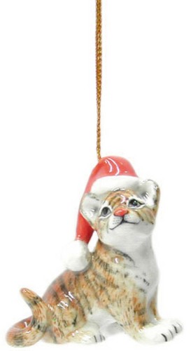 Decoración de árbol de Navidad de porcelana rosa del norte cachorro de tigre con sombrero de Santa R360 - Imagen 1 de 4
