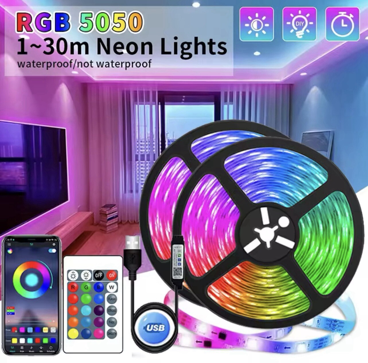 LED Strip Lights APP Control Color Changing 5050 RGB Led Light Strip-image