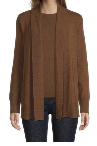 NWT Antonio Melani Ava Chestnut Ribbed Shawl Collar Cashmere Cardigan XS $169