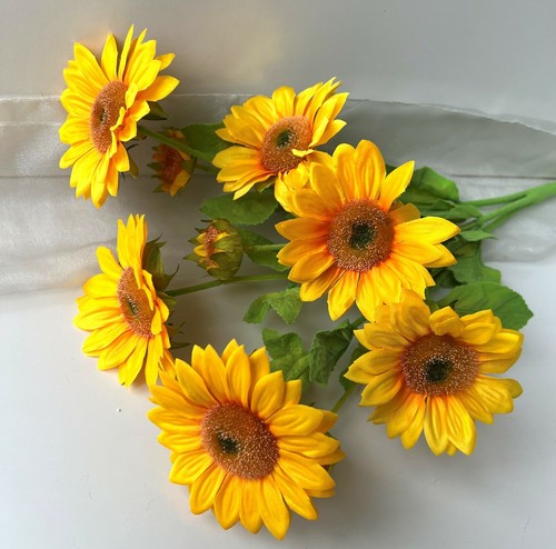 SUNFLOWER STEM RUSTIC SUNFLOWERS BUSH BUNCH STEMS GARDEN FLOWERS ARTIFICIAL SILK - Picture 3 of 7