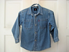 Vintage Levis Boys Blue Denim Long Sleeve Metal Button Shirt Size 6