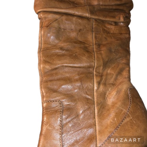 VTG Jessica Simpson Brwn Slouch Leather Cuffed High Heel Knee Platform Boot 6B - Picture 5 of 9