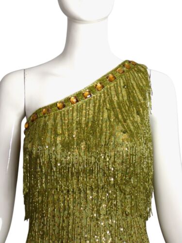 MANDALAY-NWT Green Beaded Fringe Cocktail Dress, Size 6 - Picture 2 of 6