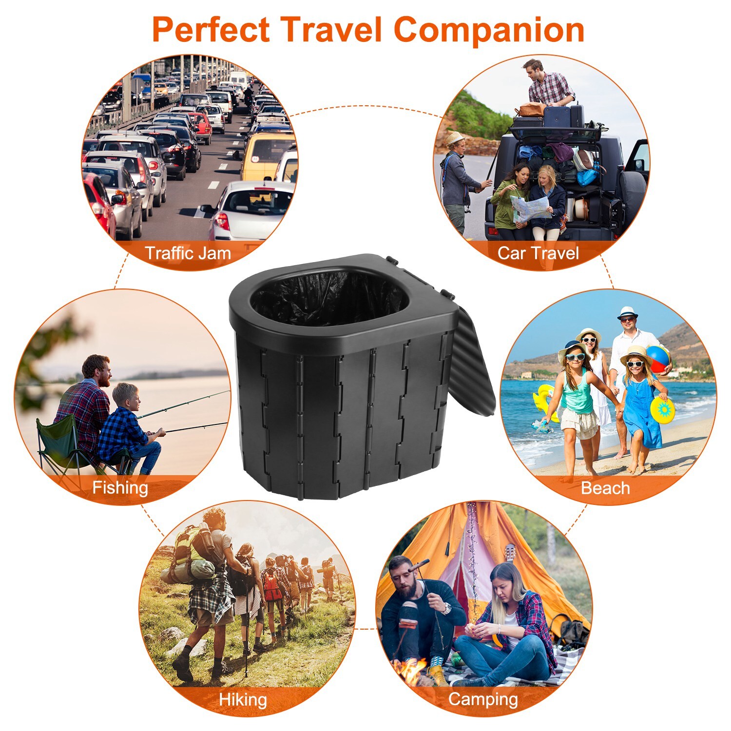 Portable Outdoor Emergency Toilet with Lid for Camping Car Travel Porta