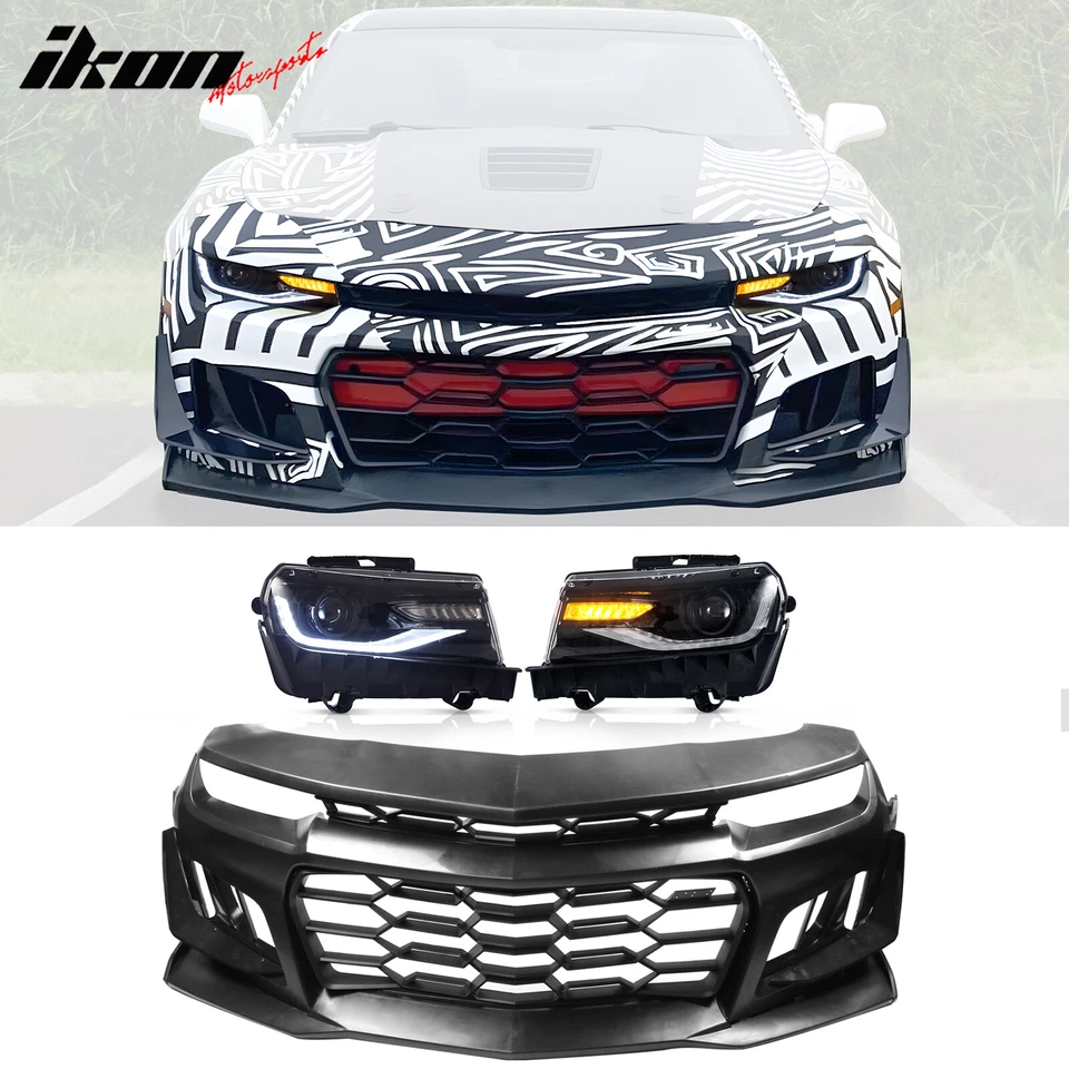 Fit 14-15 Chevy Camaro 5th to 6th Gen 1LE Style Front Bumper Cover w/ Headlights