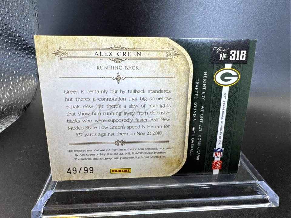 2011 Playoff National Treasures Alex Green RPA Rookie PATCH AUTO 49/99 PACKERS - Image 2 of 2