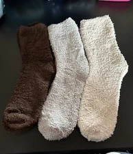 3pk. Fuzzy Socks- Extra Soft & Warm - Brown, Gray & Beige