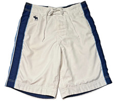 Abercrombie Youth Board Shorts White Blue Long Leg Moose Logo Size Medium