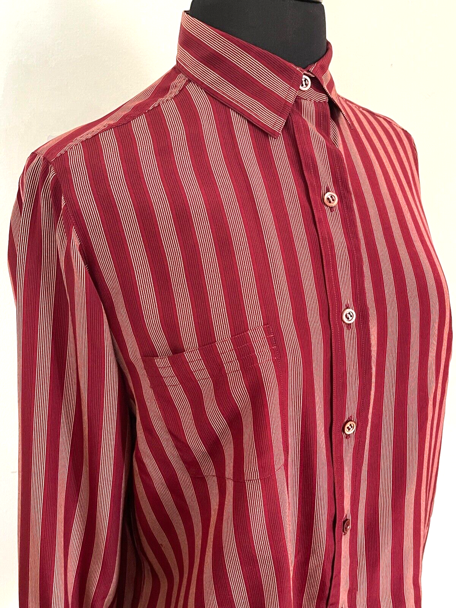 Authentic Vintage 1970s Chanel Striped Silk Blouse Size 40