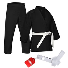Black Karate Uniform Set - Lightweight Gi for Kids & Adults with Free White Belt