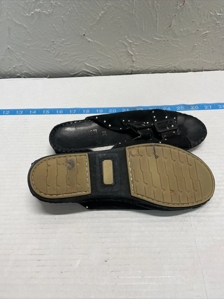 Sandalia La Plume Negra Gamuza Cuero Jen Estrás Hebilla Mujer’s EE. UU. 7,5 UE 38 Foto 3 de 4