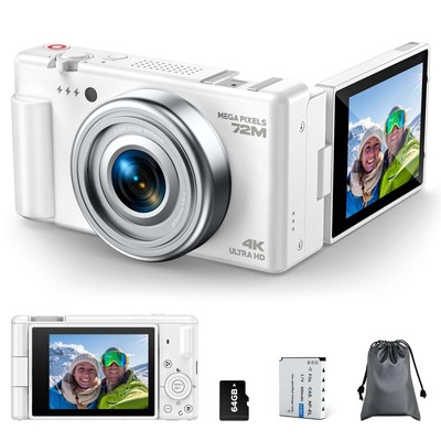  72MP Digital Camera 4K/30FPS Video 18x Zoom 2.8'' 270° Flip Screen for Beginners