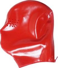 Red Latex Rubber Hood Mask Eyes Mesh Back With Zipper Fetish BDSM Cosplay BDSM
