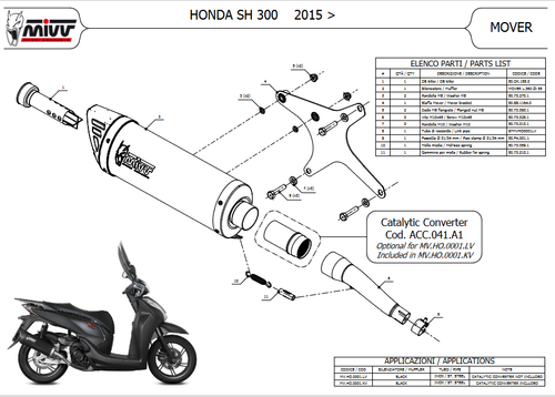 Mivv Honda SH 300 2019 Terminale Di Scarico Per Scooter Marmitta Mover Inox Nero - Foto 4 di 4