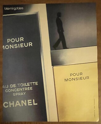 1989 Chanel Pour Monsieur Men s Cologne Au De Toilette Spray 80s Print Ad