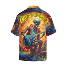 Hawaiian Button Shirt. Skelton Guitar Player. 70's Music Grateful Dead.