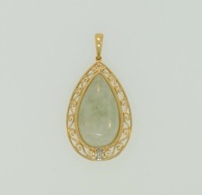 Sanuk 14k Gelbgold Träne grüne Jade & Diamant Anhänger - 5,3