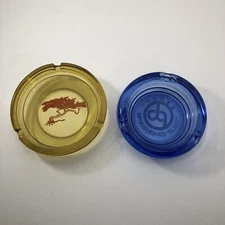 Japanese Tree Orange Logo and Blue Glass Japanese Restaurant VTG Glass Ashtray