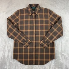 Lauren Ralph Lauren Shirt Small Brown Window Pane Check Snap Button Riding LS