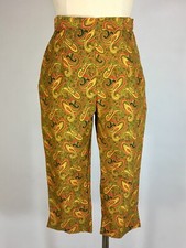 Vintage 1950's VIVID PAISLEY pure cotton capri/Pedal-pusher unique pants size M