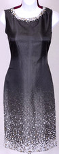 ST.JOHN Womens Gray Silver Metallic Sequins Beads Pearl Ombre Dress Sz 12