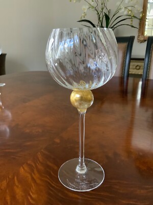 UNION STREET GLASS MANHATTAN GOLD Bordeaux Wine Glass Goblet Signed 11 AVAILABLE