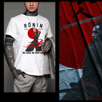 Samurai t-shirt Japanese Ronin kanji warrior katana Bushido code swordsman tee