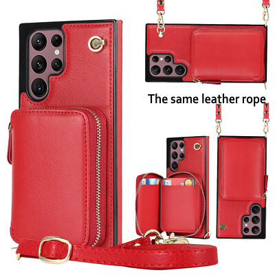 For Samsung Galaxy S24 Ultra PU Leather Card Holder Wallet Shoulder Phone Case