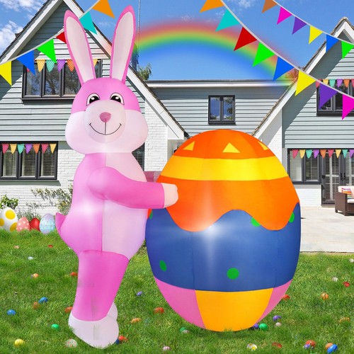 6FT Easter Inflatables Bunny with Egg Large Easter Blow Up Yard Decorations O...