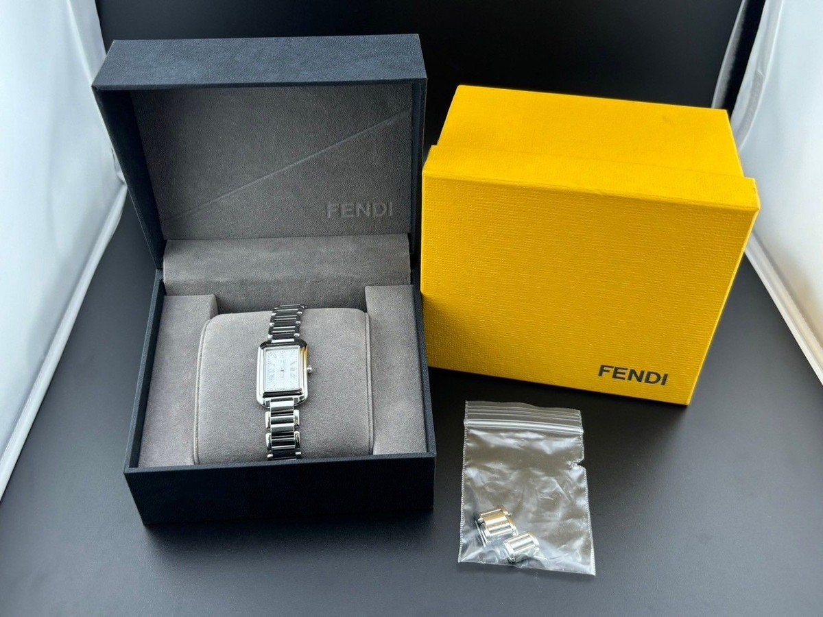 Fendi Orologi Classico Quartz Watch Silver Used Box Links Luxury