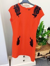 SALE £5 ~ Fearne Cotton ~ Orange Embroidered Knee Length Dress Side Pockets UK12