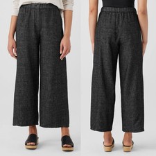Eileen Fisher Tweedy Hemp Wide-Leg Pants Medium M Gray Relaxed Elastic Organic