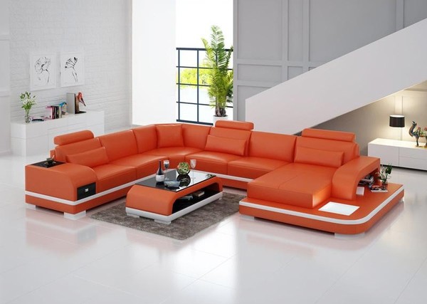 Ledersofa Couch Wohnlandschaft Ecksofa Eck Garnitur Design Modern Sofa +Usb Neu-image