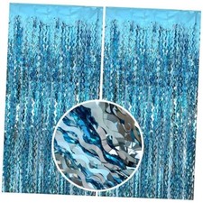Blue Streamers Party Decorations, Pale-Blue Fringe Backdrop, 2 pack Blue-w