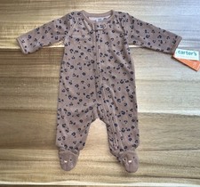 Carters Baby Animal Brown Leopard Print Fleece 1 Piece Sleepwear Pajama 9M NWT