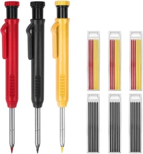 3 Pack Carpenter Pencils Mechanical 1 Count (Pack of 3), Black, Red, Yellow 