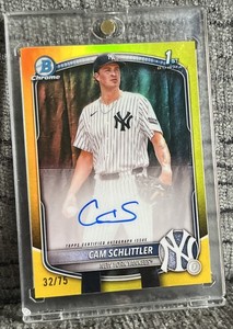 2025 Bowman Chrome Cam Schlittler Yellow Refractor Auto /75 #CPA-CSC NY Yankees