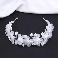 Flower Girl Headpiece Tulle Flowers Wedding Headband Pearl Hair Accessories